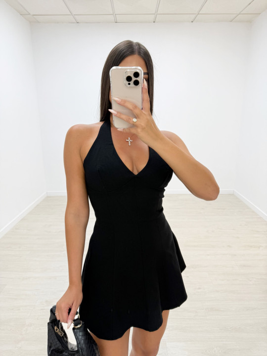 VESTIDO MINI VUELVO HALTER NEGRO VESTIDO MINI VUELVO HALTER NEGRO